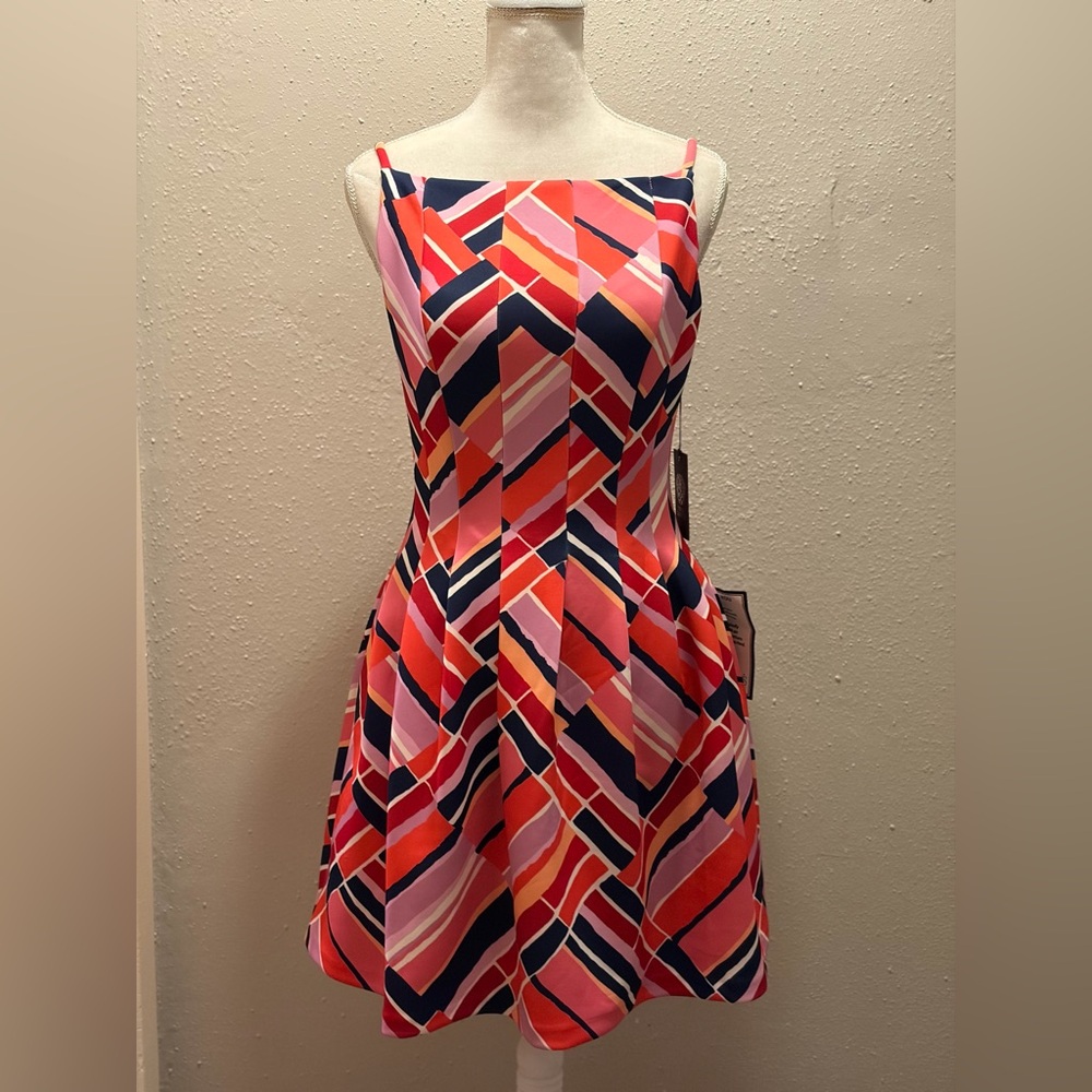 Vince Camuto Multicolor Geometric Print Spaghetti Strap Dress